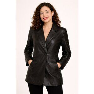 Wilsons Leather Blazer Jacket Womens XL 100% Leather Black Single Button Profess